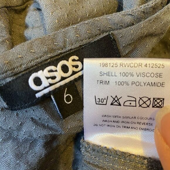 Y2K ASOS Mini Dress Women Size 6 Gray Lace Double V Neck Tie Back Sexy Feminine - Picture 3 of 10